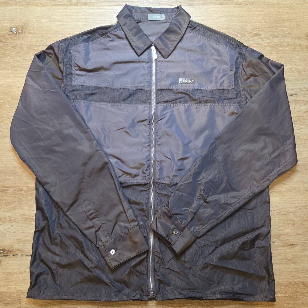 Dior Homme Mens 39 Brown Gray Nylon Mesh Metal Logo Zip Jacket Made in Italy